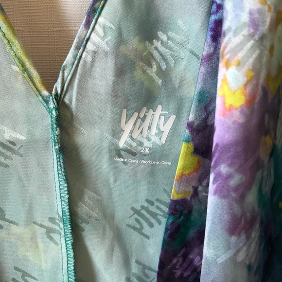 Yitty Sattin Pretty Mini Robe in Deep Sea Watercolor Size 2x - Picture 4 of 13